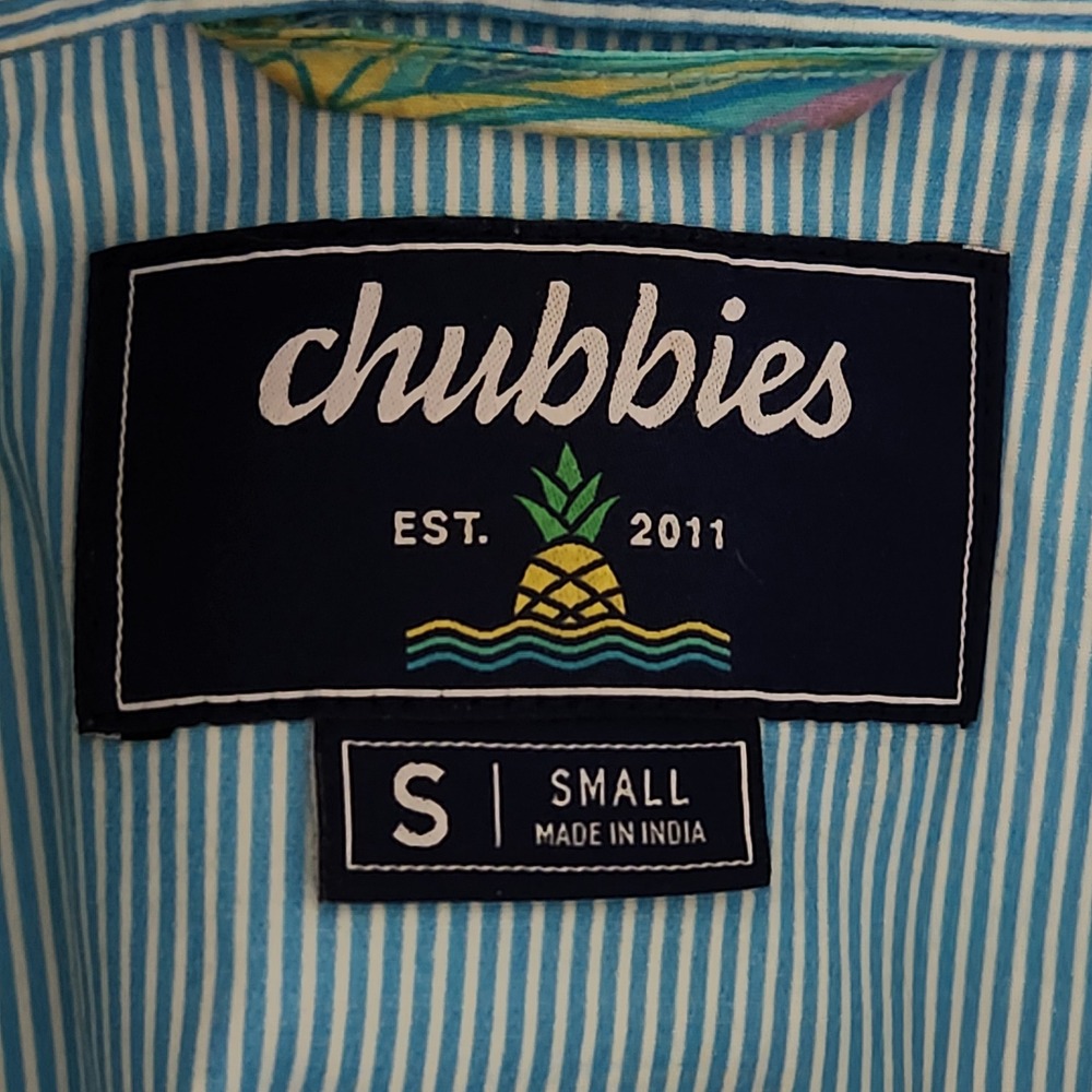 Chubbies Shirt Mens Small Blue Pineapple‎ All Over Print Short Sleeve Button Up - Picture 4 of 8
